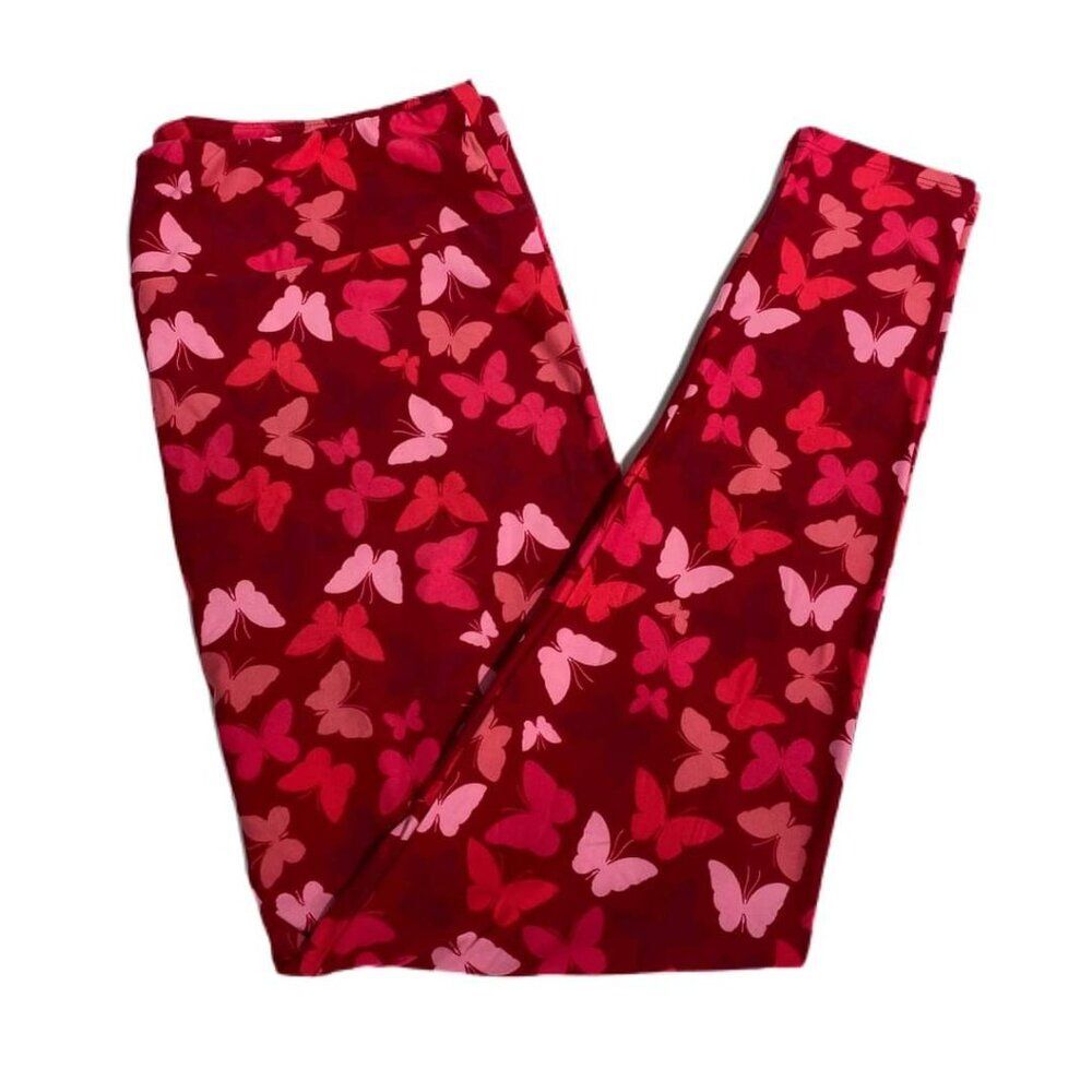 NEW TC LuLaRoe Red Butterfly Leggings Pink Breast‎ Cancer Comfort Comfy Stretch